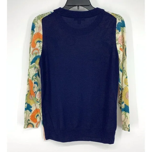 J.Crew Sweater Womens Size Small 100% Merino Wool Paisley Floral Crew 3/4 Sleeve - Picture 6 of 8